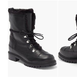 Stylish Black Leather “fur” lined Women's Combat Boots